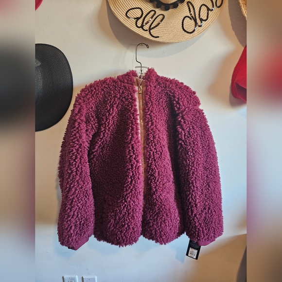 NWT Art Class Collar Faux Fur Teddy Jacket burgundy/wine Girls Size XXL